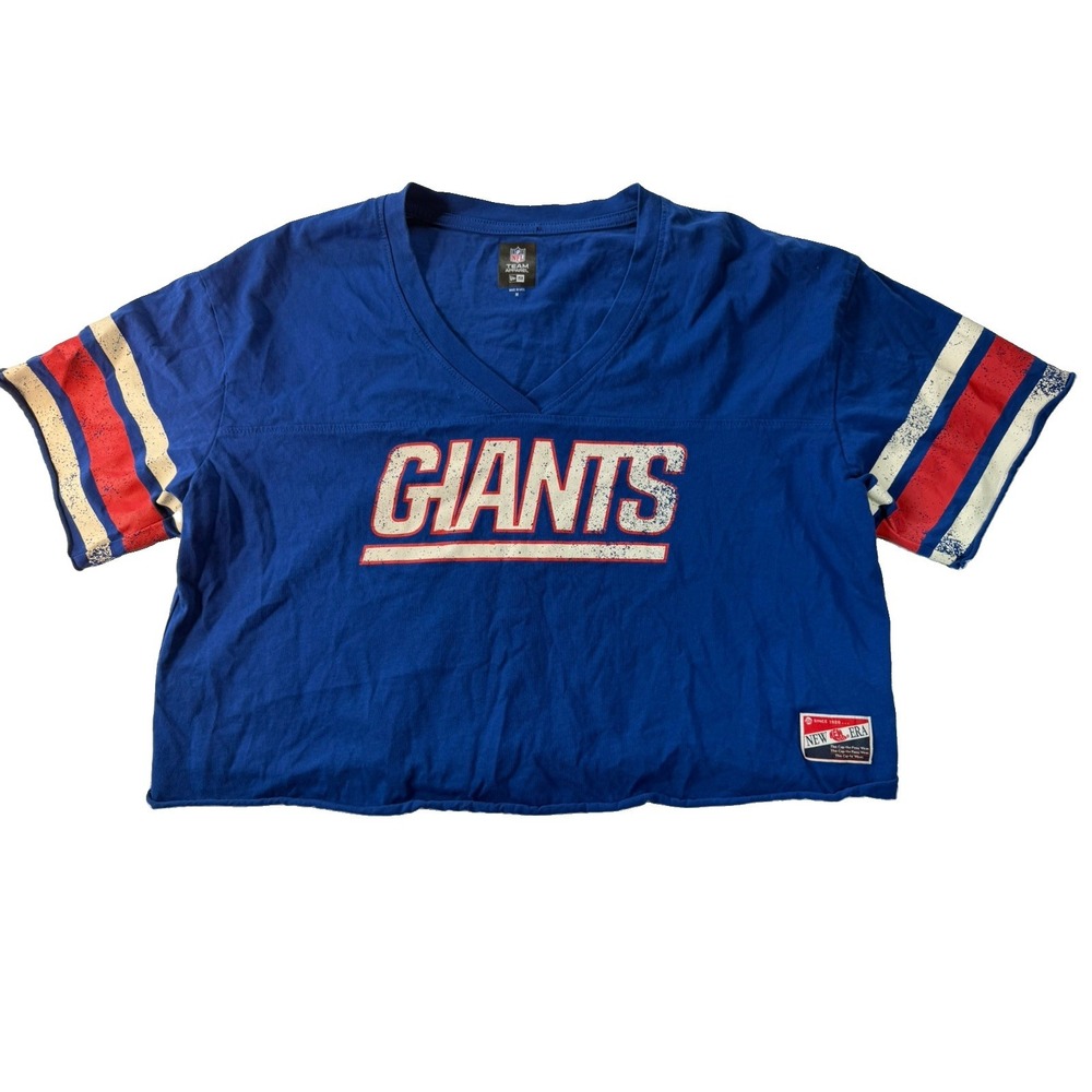 New Era New York Giants Shirt Women's M Crop Top T Shirt NFL Blue Throwback